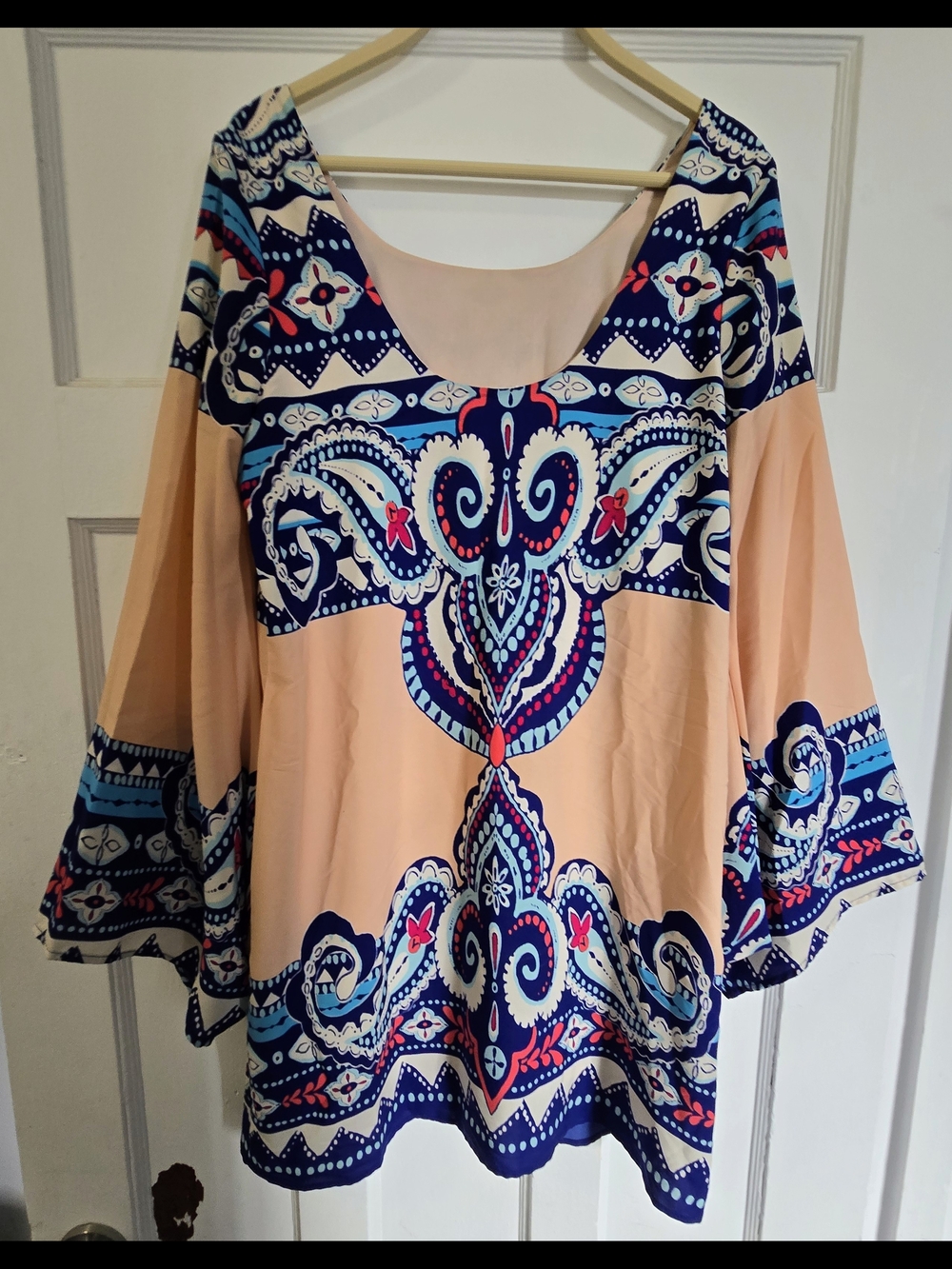 Pink Owl 60s Retro Bell Sleeve Hippy Boho Mini Dress